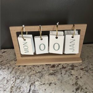 Wooden Perpetual Calendar with White and Gold Accents